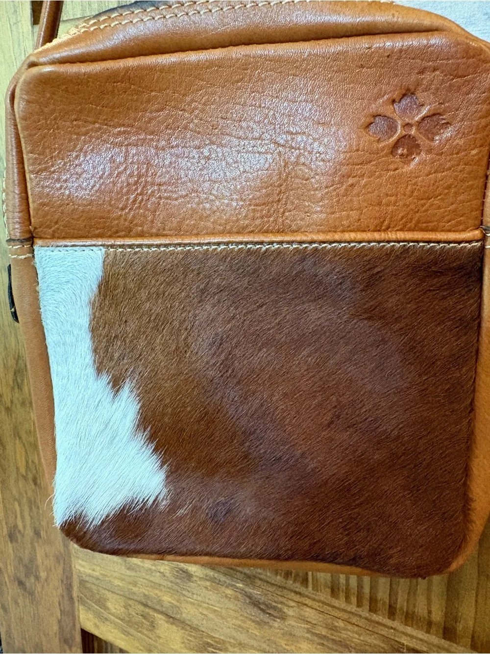 Patricia Nash Tan Leather and Brown/White Haircalf Crossbody